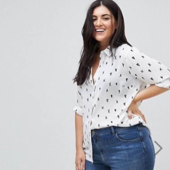 ASOS Curve Tops - ASOS CURVE Plus Size Button Down Blouse in Mono He